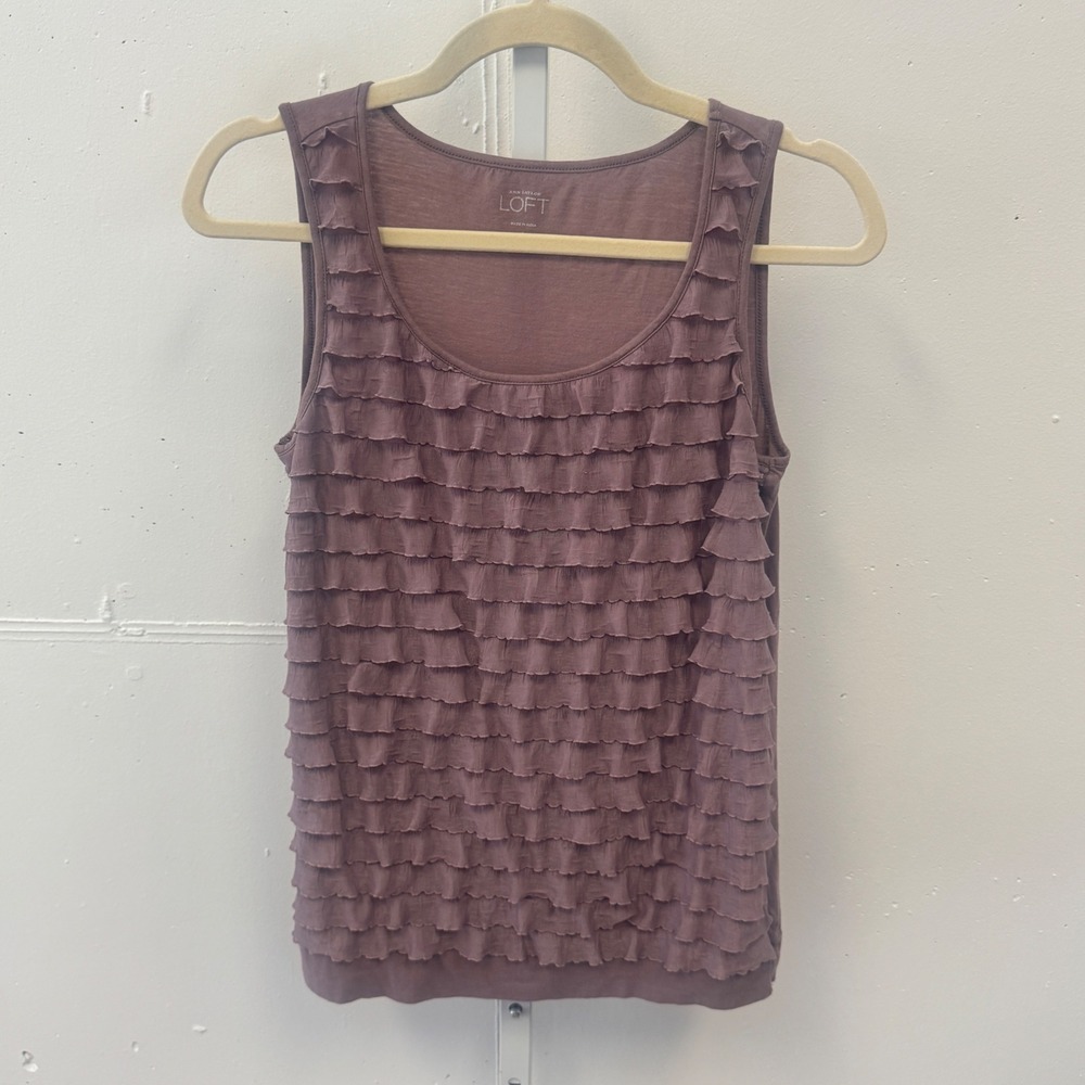 Ann Taylor LOFT Mauve Purple Ruffle Front Sleeveless Tank Top Small